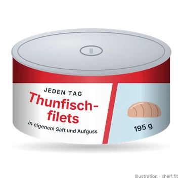 Illustration: Dose Jeden Tag Thunfischfilets in eigenem Saft und Aufguss, 195 g