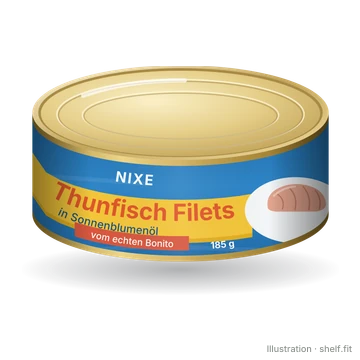 Illustration: Nixe Thunfischfilets in Sonnenblumenöl, 185-g-Dose