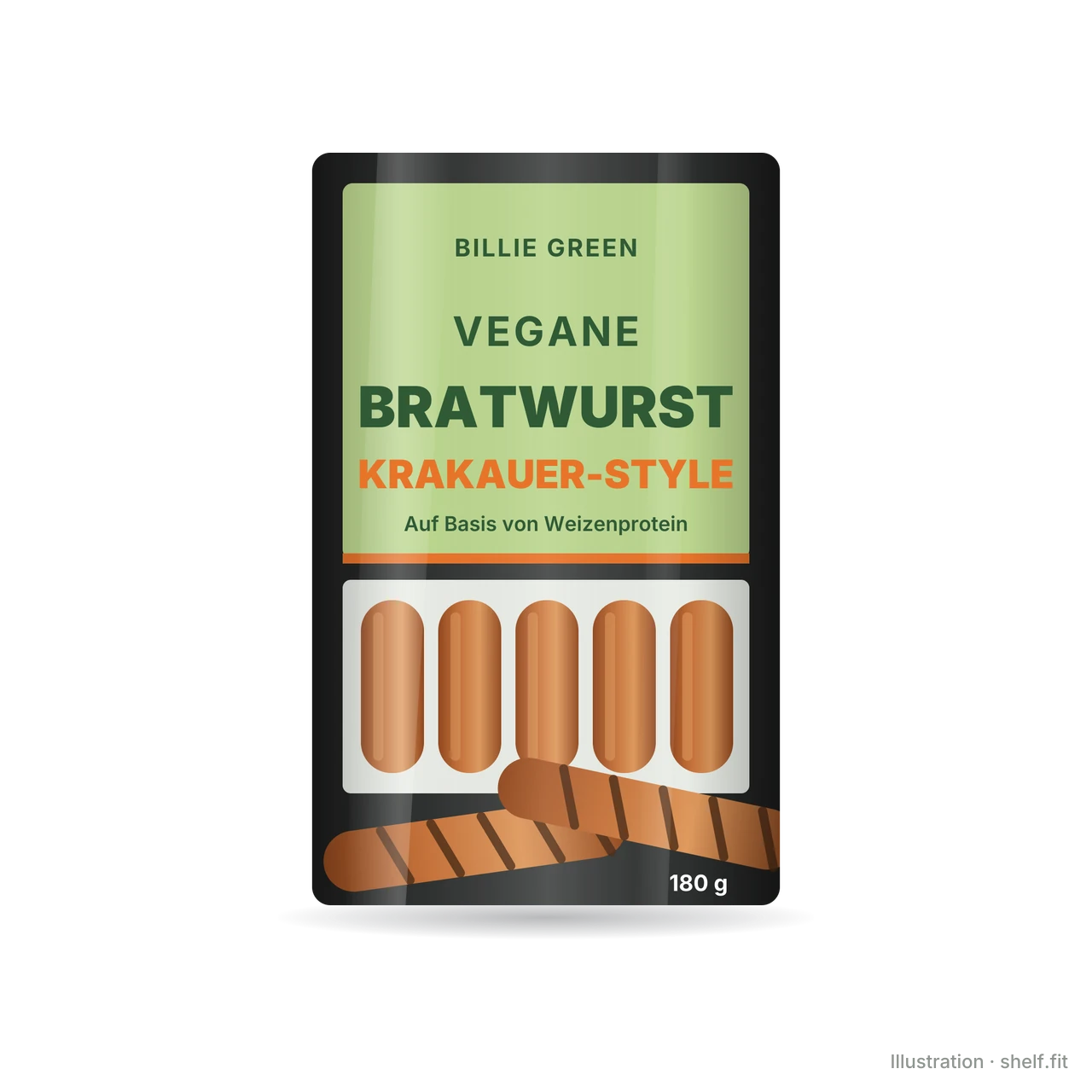 Illustration: Packung Billie Green Vegane Bratwurst Krakauer-Style, 180 g