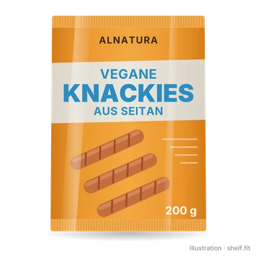 Illustration: Packung Alnatura Vegane Knackies aus Seitan, 200-g-Packung