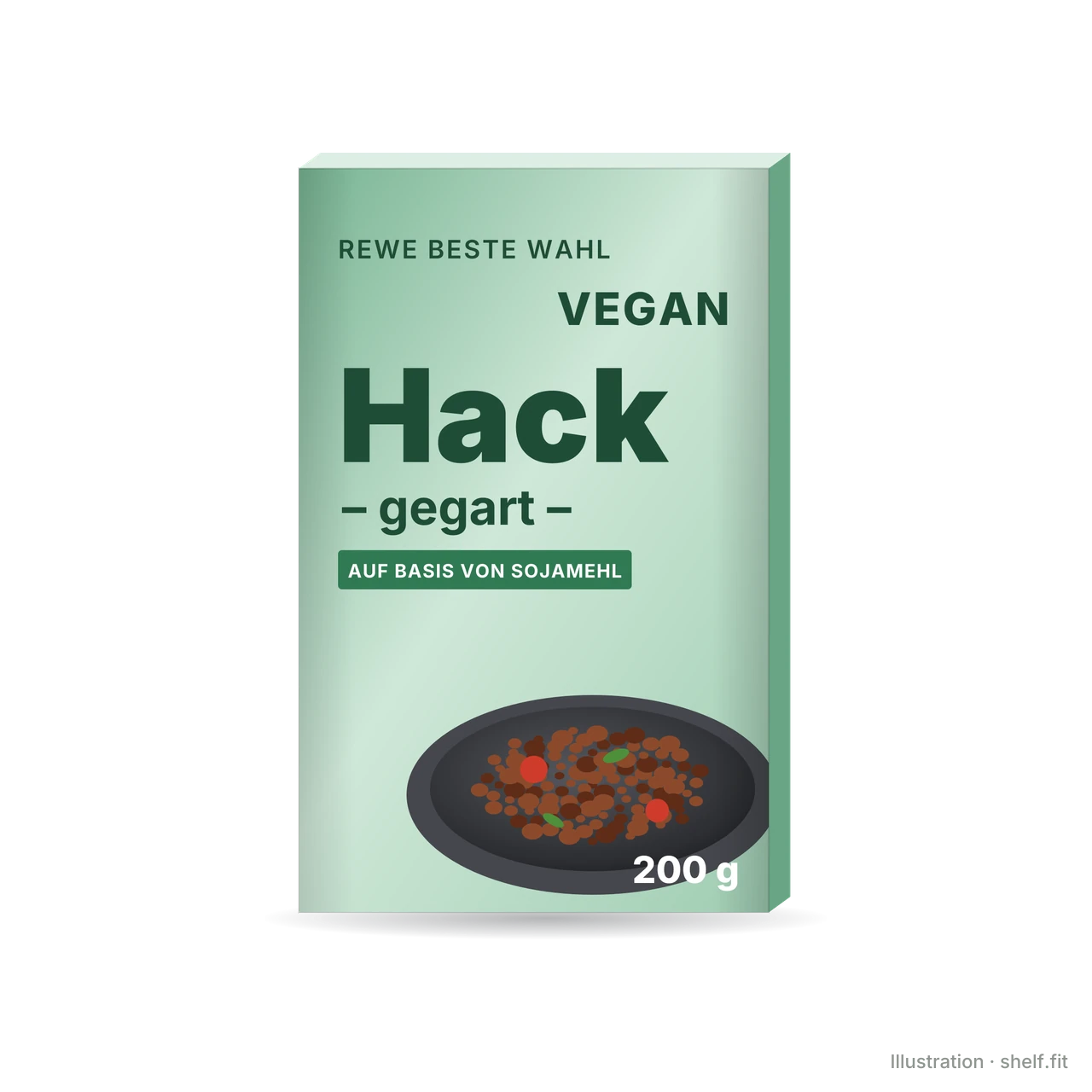Illustration: Schachtel REWE Beste Wahl Veganes Hack gegart, 200 g