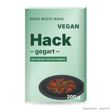 Illustration: Schachtel REWE Beste Wahl Veganes Hack gegart, 200 g