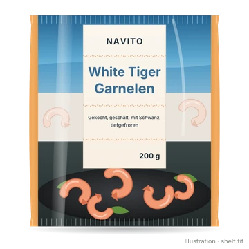 Illustration: Packung Navito White Tiger Garnelen, 200-g-Packung