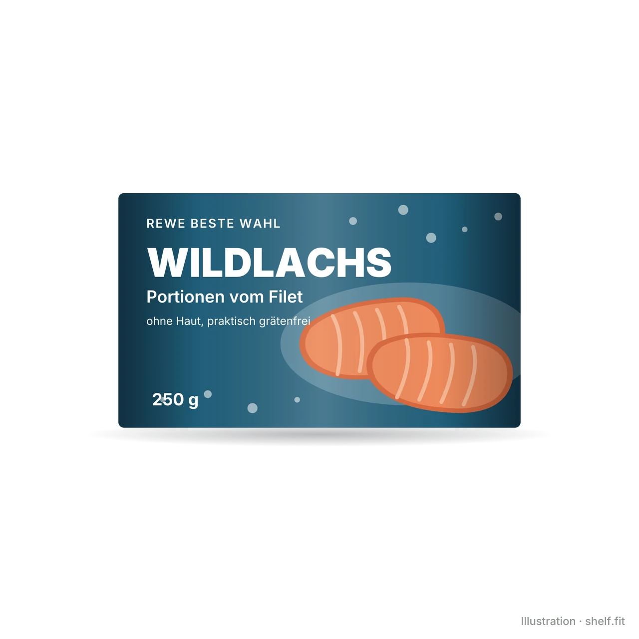 Illustration: Tiefkühlschachtel REWE Beste Wahl Wildlachsfilets, 250 g