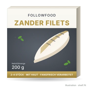 Illustration: Karton followfood Zander Filets MSC, 200 g