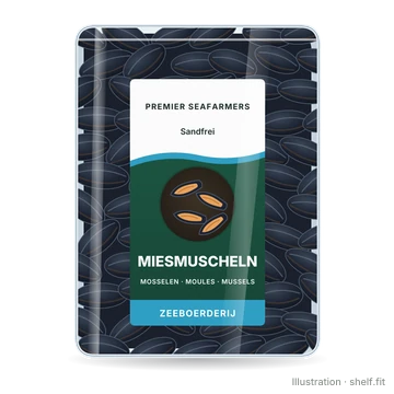 Illustration: Packung Premier Seafarmers Zeeboerderij Miesmuscheln, 1-kg-Packung